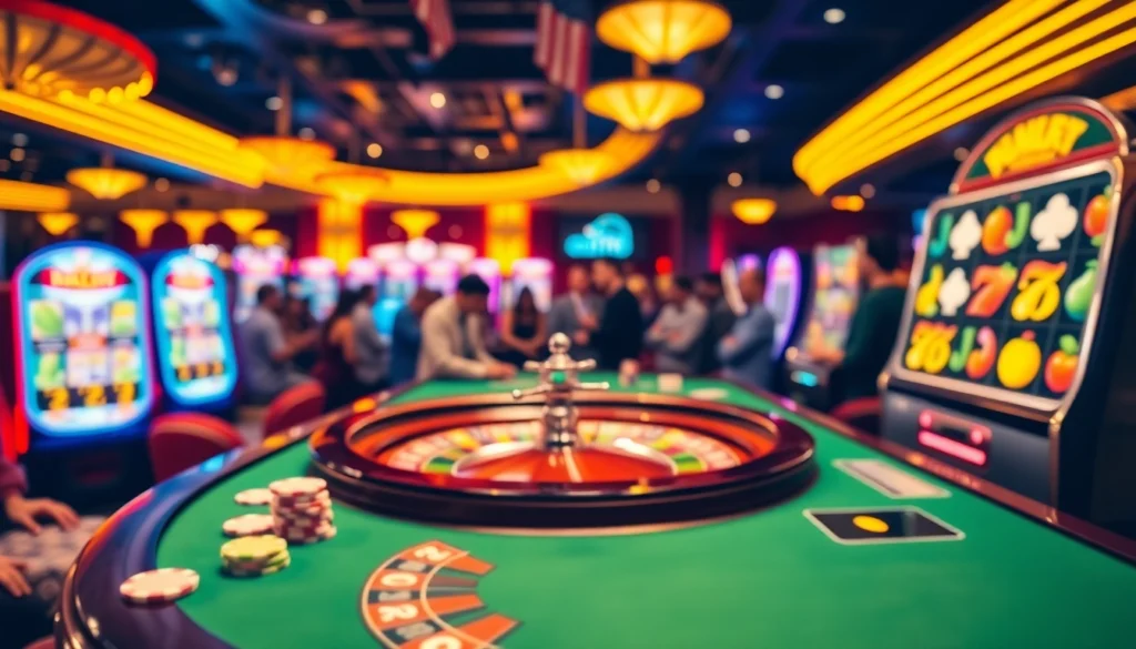 Experience the thrill of e28 with players at an exciting casino table, surrounded by colorful chips and cards.