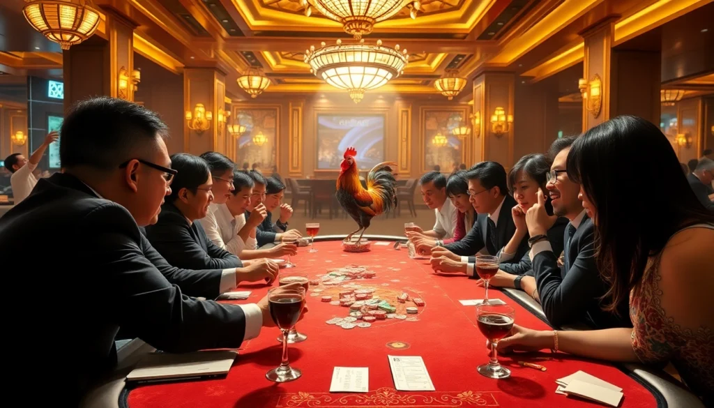 Players passionately engage in bj88 đá gà at a lively casino table.