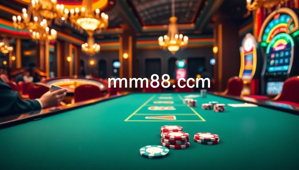 Experience the thrill of poker at mm88.c9m casino with vibrant tables and poker chips.