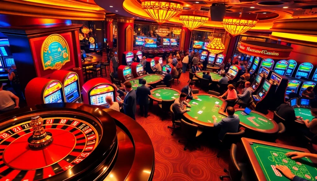 Players engaging in casino activities while using bdg game login on their mobile devices amidst a vibrant atmosphere.