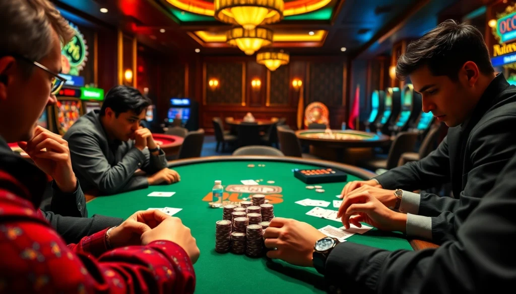 Experience the thrill at the mm88.c9m casino poker table with players focused, chips stacked high during a high-stakes game.