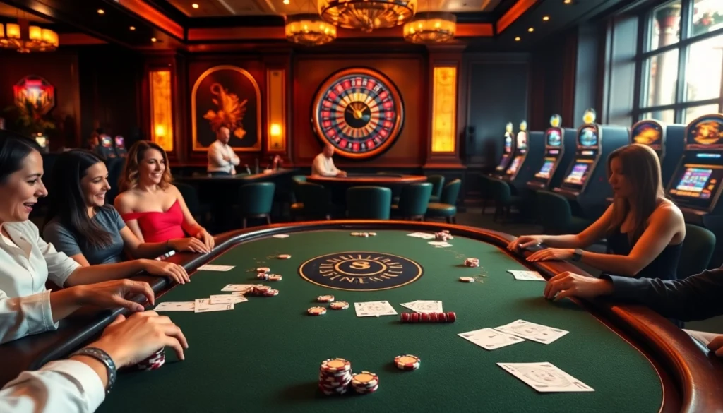 S8 poker table bustling with excitement, featuring vibrant cards and chips.